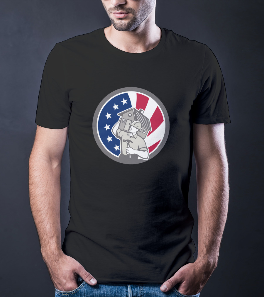 American Building Contractor USA Flag Home Construction Worker T-Shirt