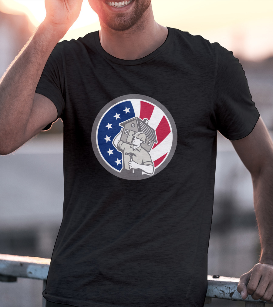 American Building Contractor USA Flag Home Construction Worker T-Shirt