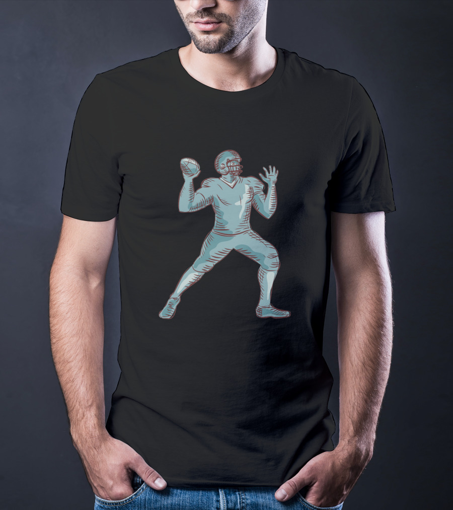 American Football Quarterback Throwing Etching 1074401 T-Shirt
