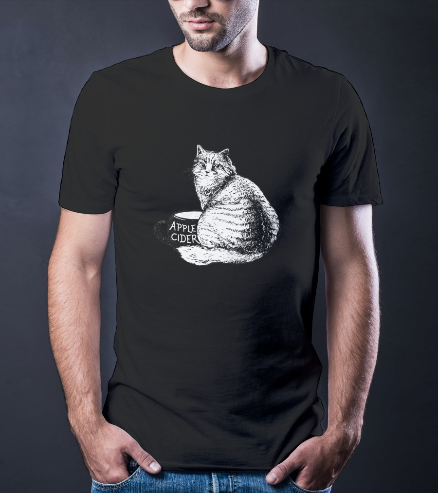 Apple Cider Cat Illustration Featuring Feline On Mug 1186326 T-Shirt