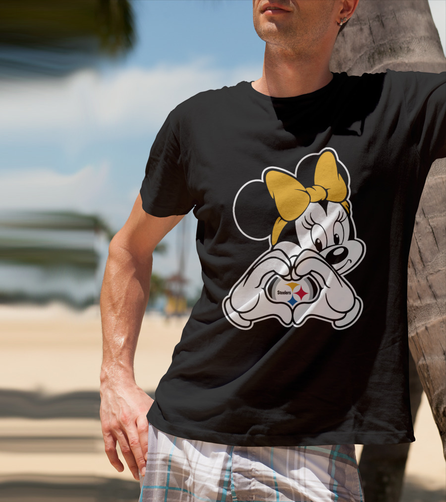 Minnie Mouse Pittsburgh Steelers Heart Gesture Fan Symbol T-Shirt