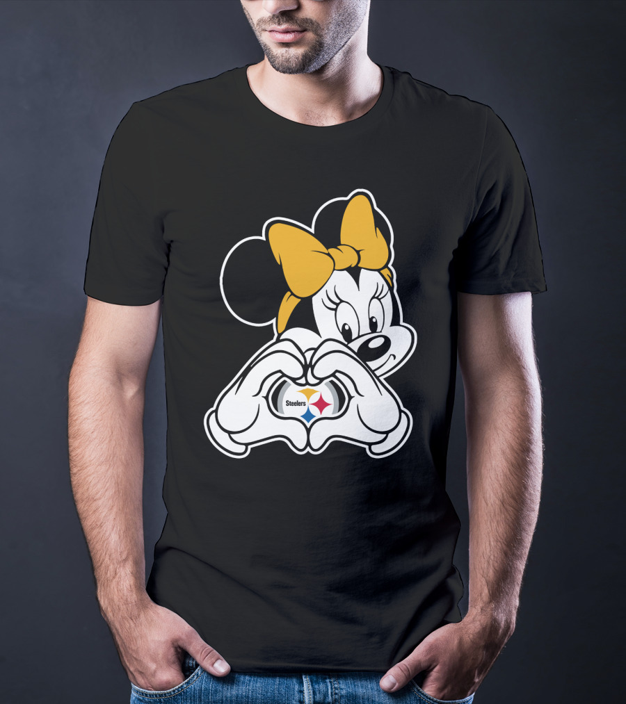 Minnie Mouse Pittsburgh Steelers Heart Gesture Fan Symbol T-Shirt