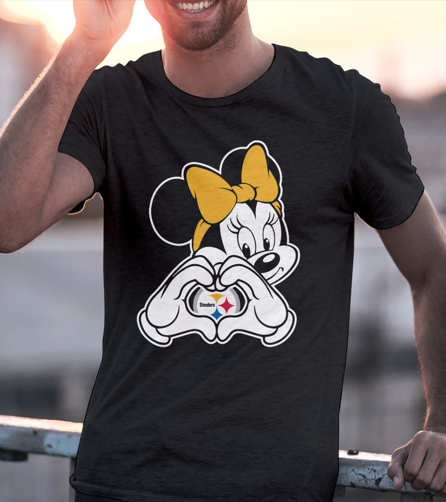 Minnie Mouse Pittsburgh Steelers Heart Gesture Fan Symbol T-Shirt