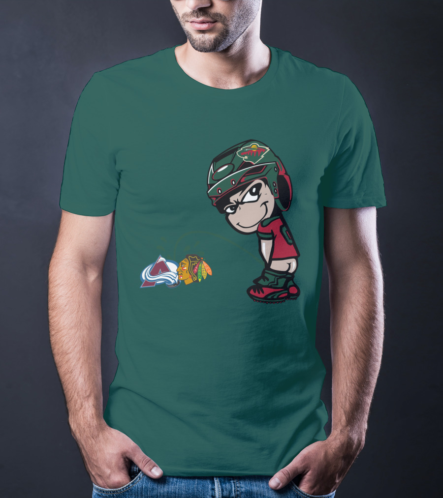 Minnesota Wild Hockey Team Rivalry With Chicago And Colorado Logos T-Shirt