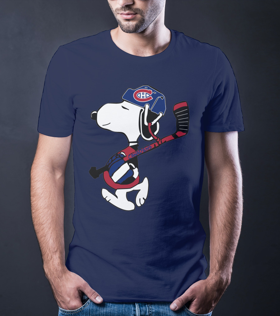 Snoopy Montreal Canadiens Hockey Helmet And Stick T-Shirt