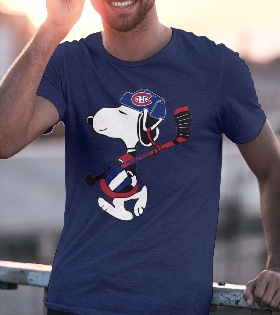 Snoopy Montreal Canadiens Hockey Helmet And Stick T-Shirt