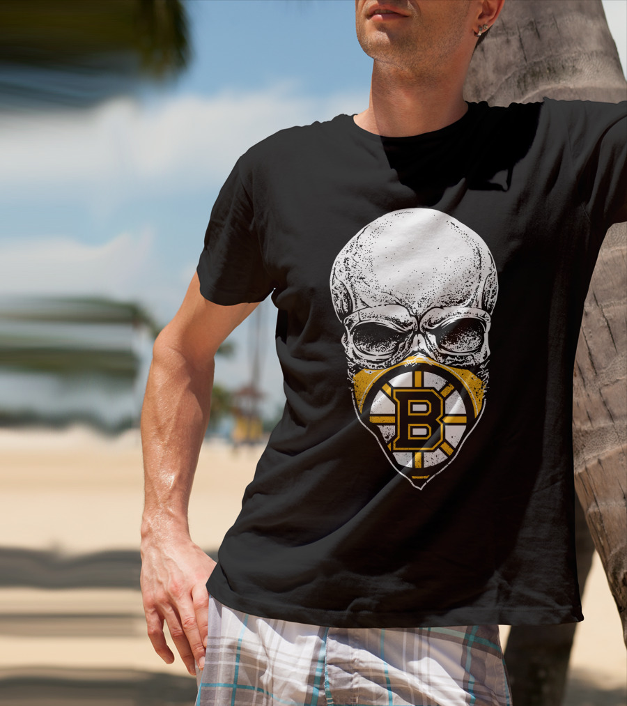 Boston Bruins Skull Mask Hockey T-Shirt