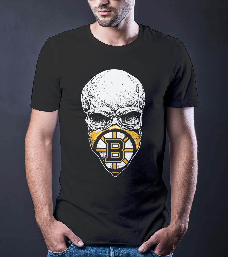 Boston Bruins Skull Mask Hockey T-Shirt