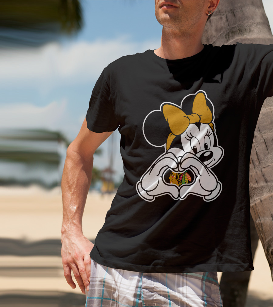 Blackhawks Minnie Mouse Heart Hands T-Shirt