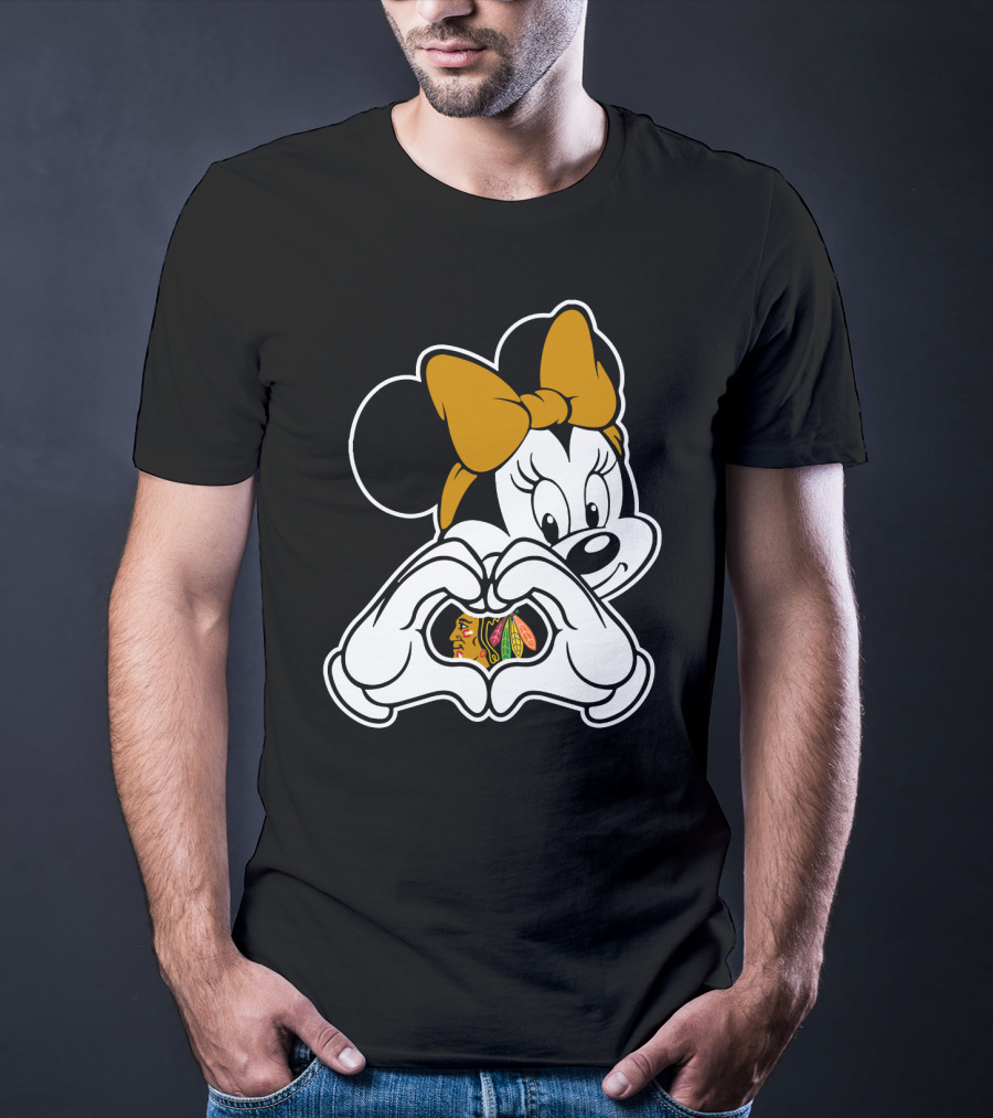Blackhawks Minnie Mouse Heart Hands T-Shirt