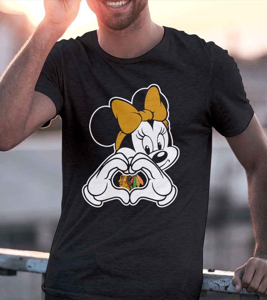 Blackhawks Minnie Mouse Heart Hands T-Shirt
