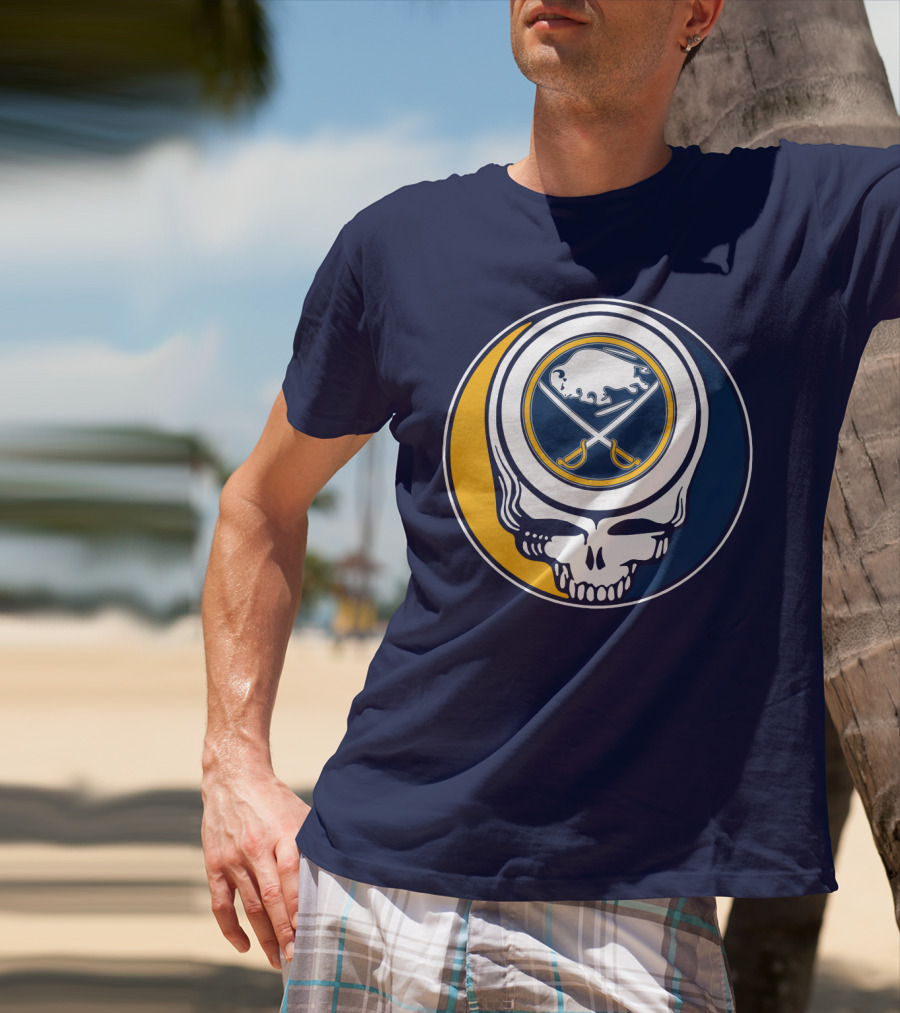 Buffalo Sabres Skull Logo Crossing Hockey Sticks And Circle T-Shirt