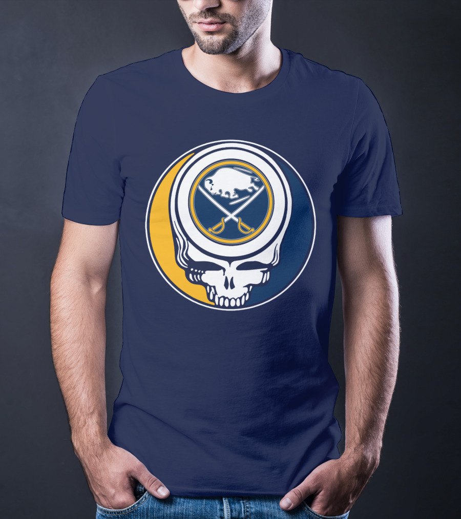 Buffalo Sabres Skull Logo Crossing Hockey Sticks And Circle T-Shirt