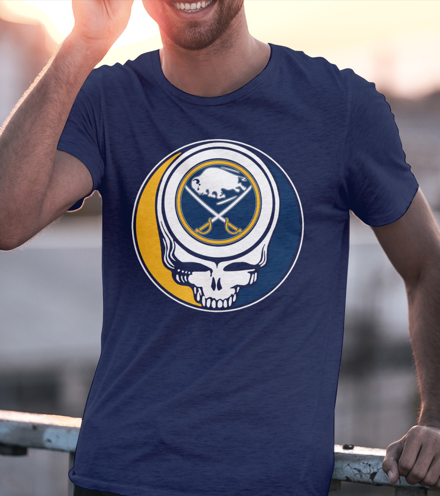 Buffalo Sabres Skull Logo Crossing Hockey Sticks And Circle T-Shirt