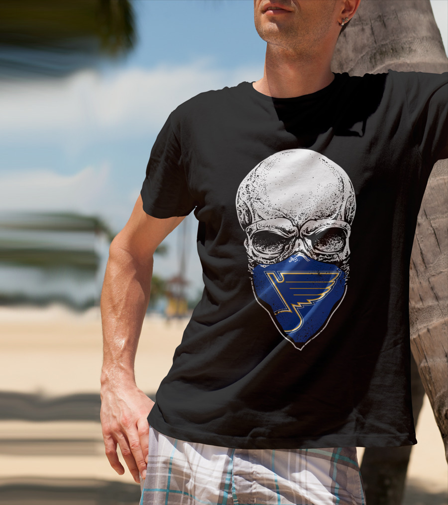 St. Louis Blues Skull Bandana With Iconic Winged Note T-Shirt
