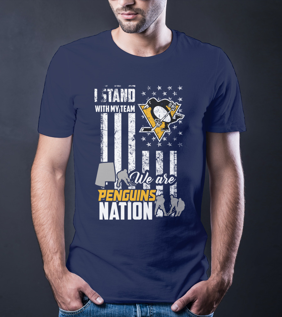 I Stand With My Team We Are Penguins Nation Stars Stripes Hockey Players T-Shirt