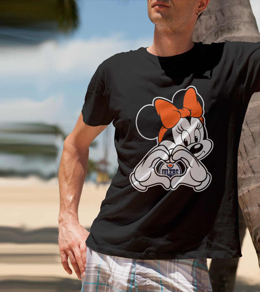 Edmonton Oilers Minnie Mouse Heart Hands T-Shirt