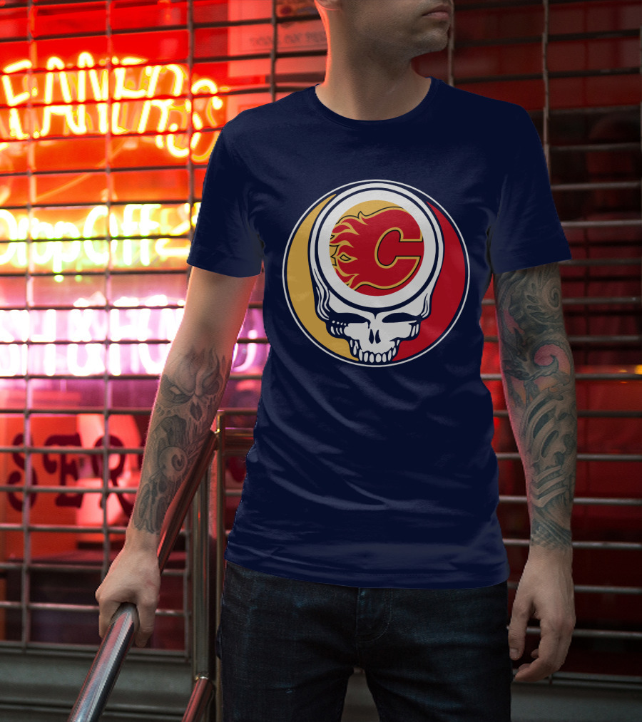 Calgary Flames Grateful Dead Skull Logo Fan Merchandise T-Shirt
