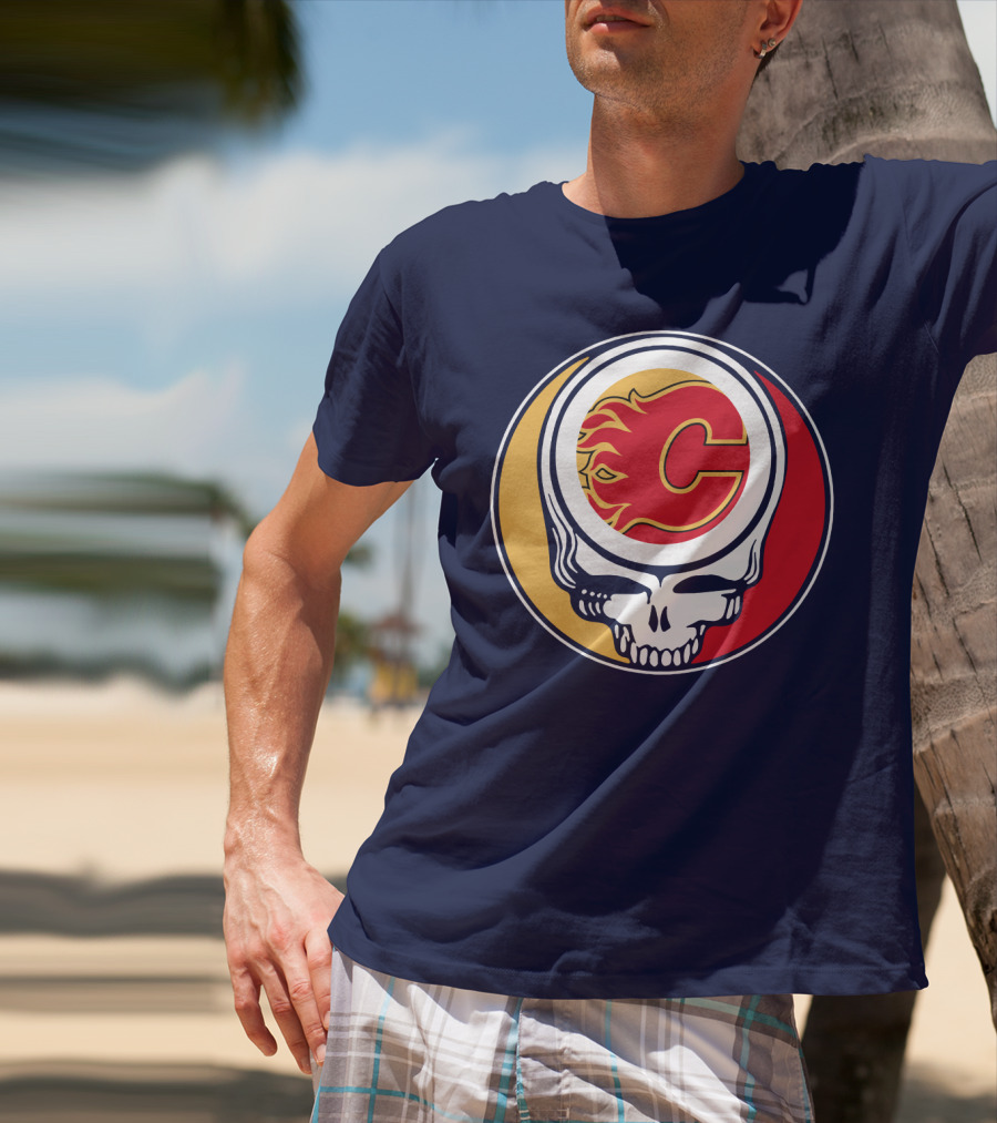 Calgary Flames Grateful Dead Skull Logo Fan Merchandise T-Shirt