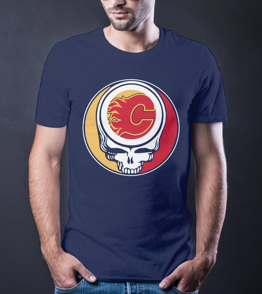 Calgary Flames Grateful Dead Skull Logo Fan Merchandise T-Shirt