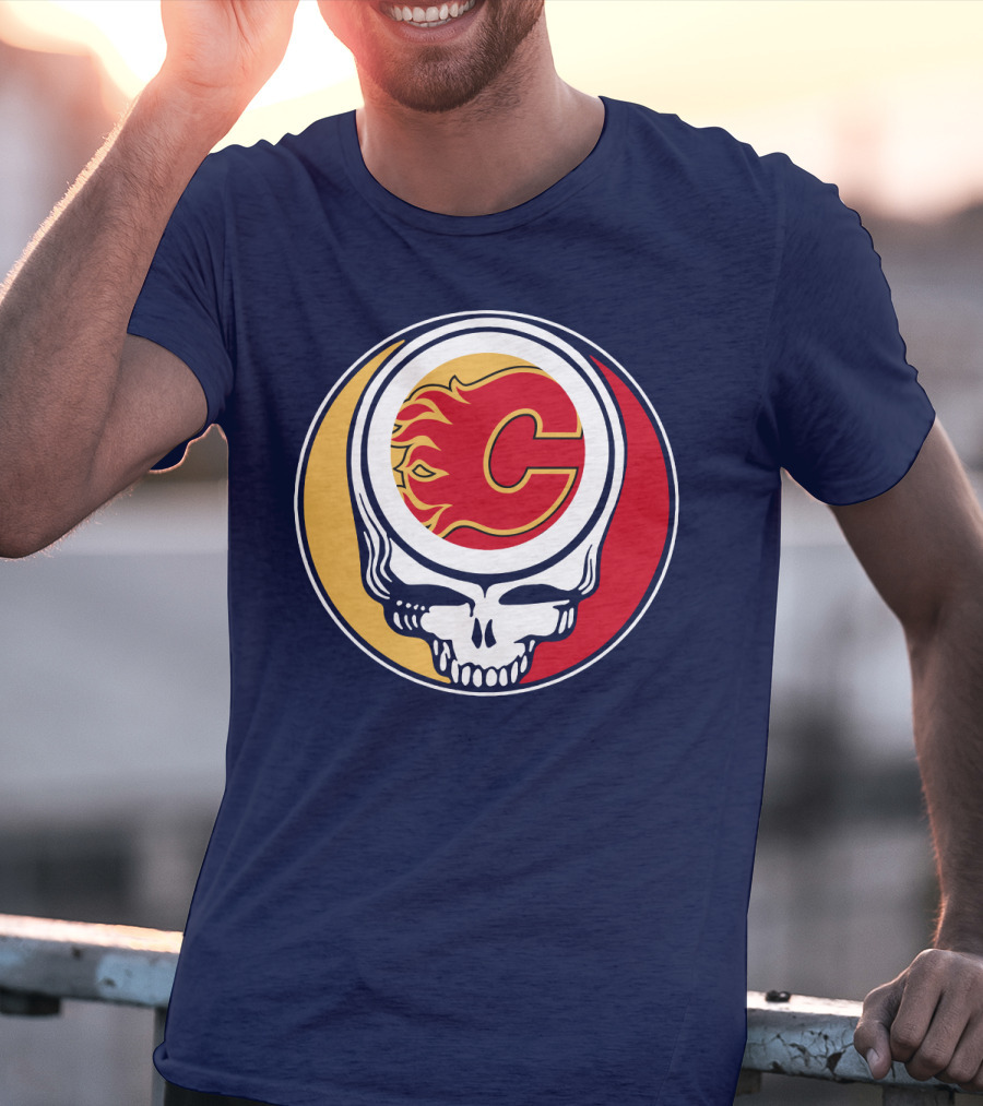 Calgary Flames Grateful Dead Skull Logo Fan Merchandise T-Shirt