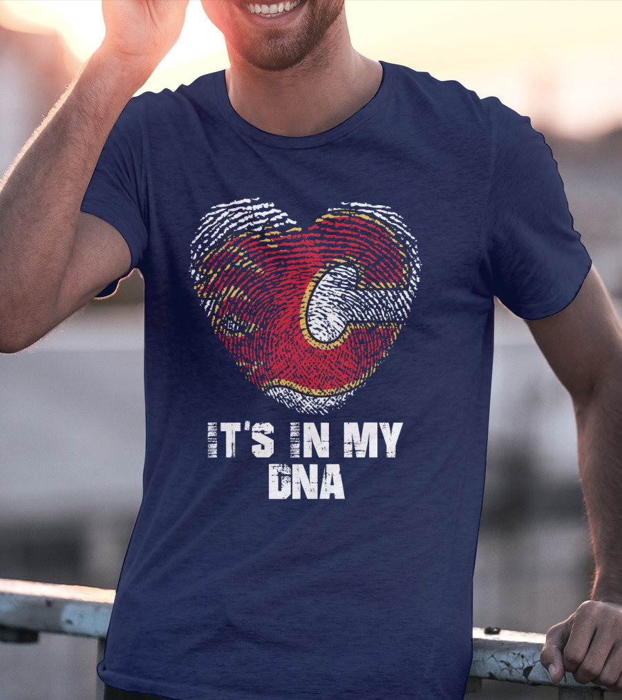 Calgary Flames Heart It's In My Dna Fingerprint T-Shirt