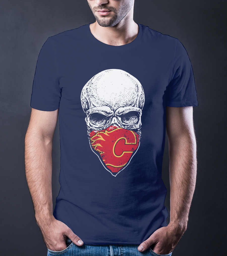 Calgary Flames Skull With Team Logo Bandana T-Shirt