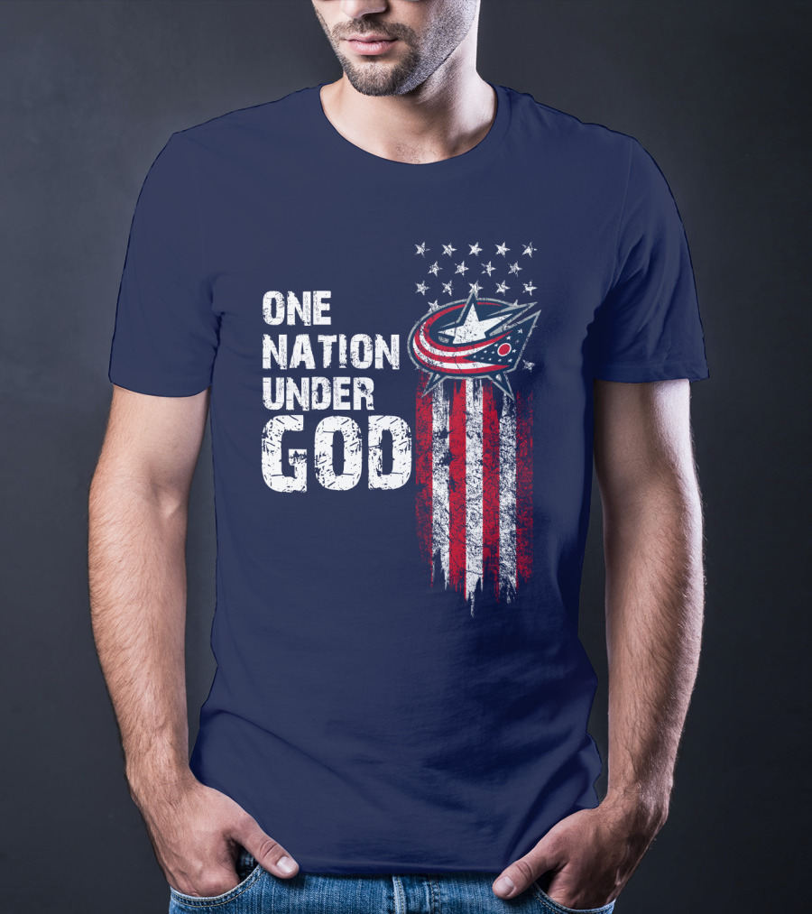 One Nation Under God Columbus Blue Jackets Flag Stars And Stripes T-Shirt