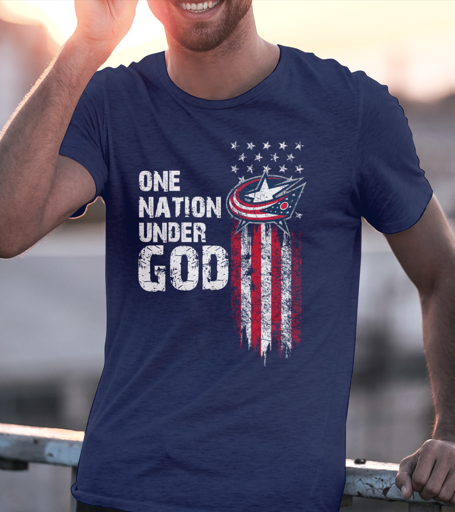 One Nation Under God Columbus Blue Jackets Flag Stars And Stripes T-Shirt
