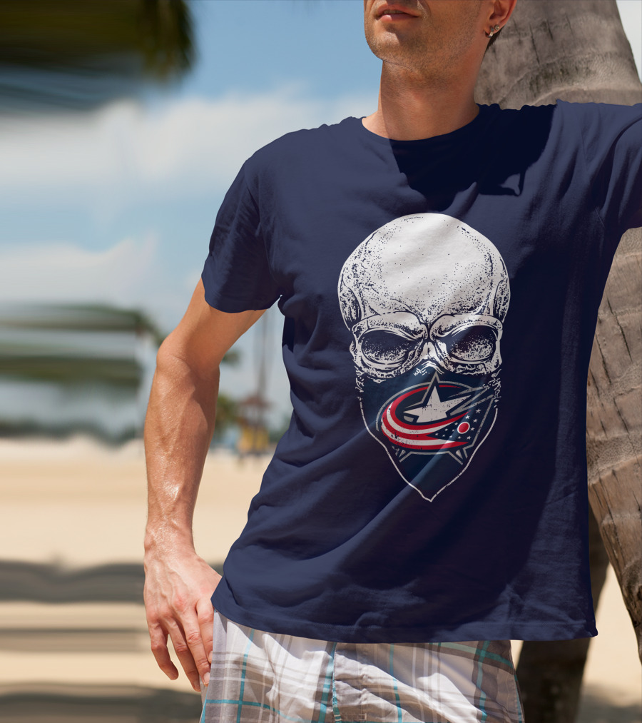 Columbus Blue Jackets Skull Bandana T-Shirt
