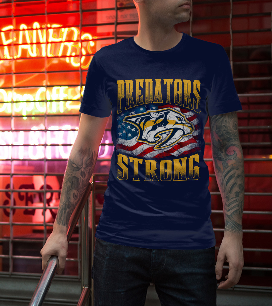 Predators Strong American Flag Nashville Predators T-Shirt