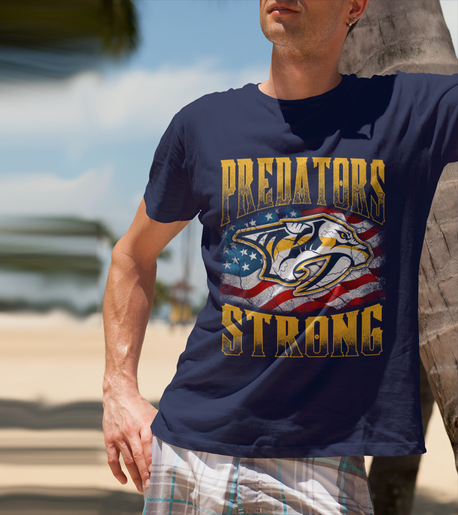 Predators Strong American Flag Nashville Predators T-Shirt