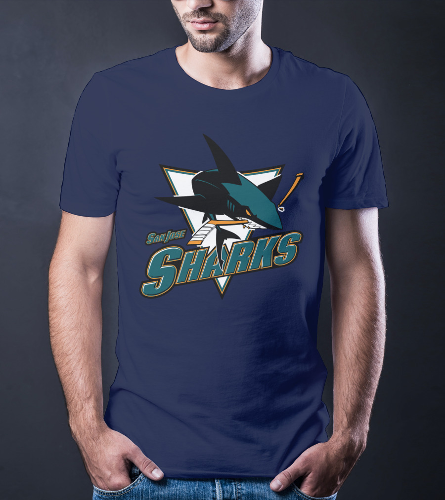 San Jose Sharks Hockey Team Logo With Shark And Hockey Stick T-Shirt