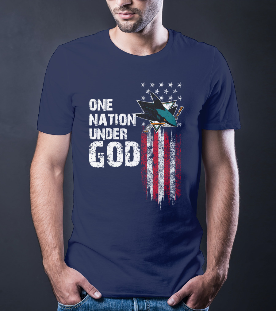 One Nation Under God San Jose Sharks American Flag Stars T-Shirt