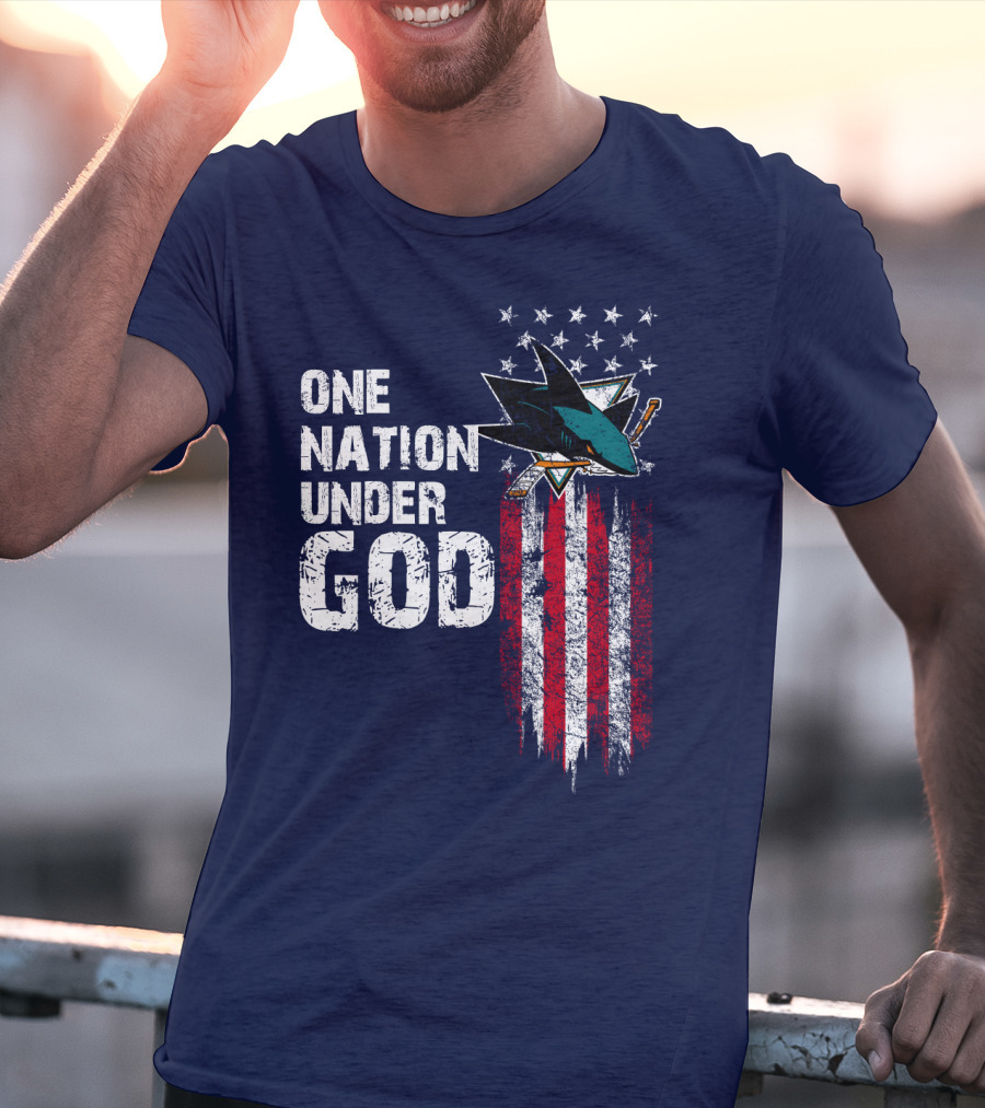 One Nation Under God San Jose Sharks American Flag Stars T-Shirt