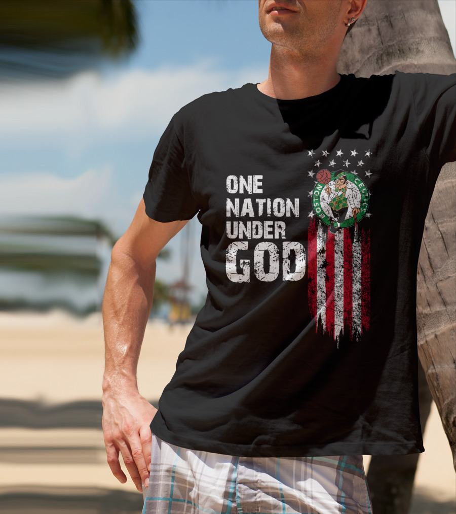 One Nation Under God Boston Celtics Stars Stripes Basketball T-Shirt