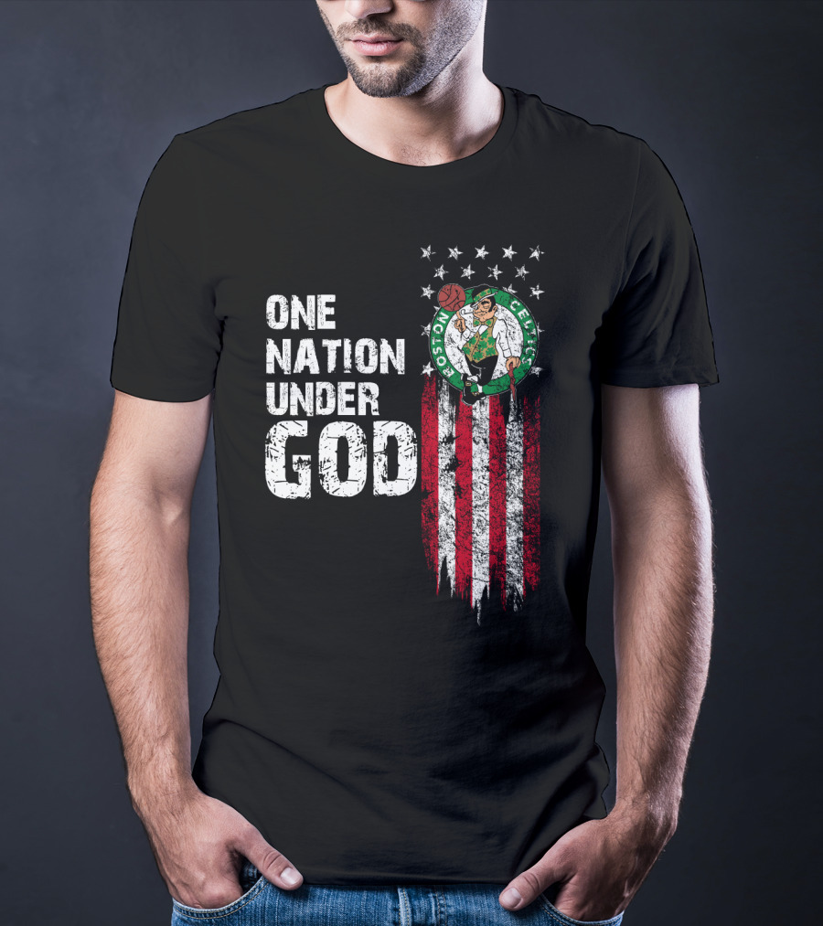 One Nation Under God Boston Celtics Stars Stripes Basketball T-Shirt