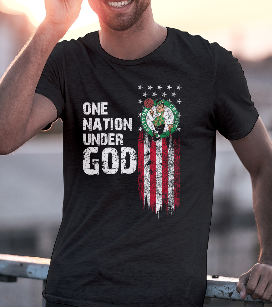 One Nation Under God Boston Celtics Stars Stripes Basketball T-Shirt