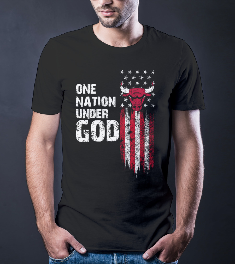One Nation Under God Chicago Bulls American Flag Stars Stripes T-Shirt