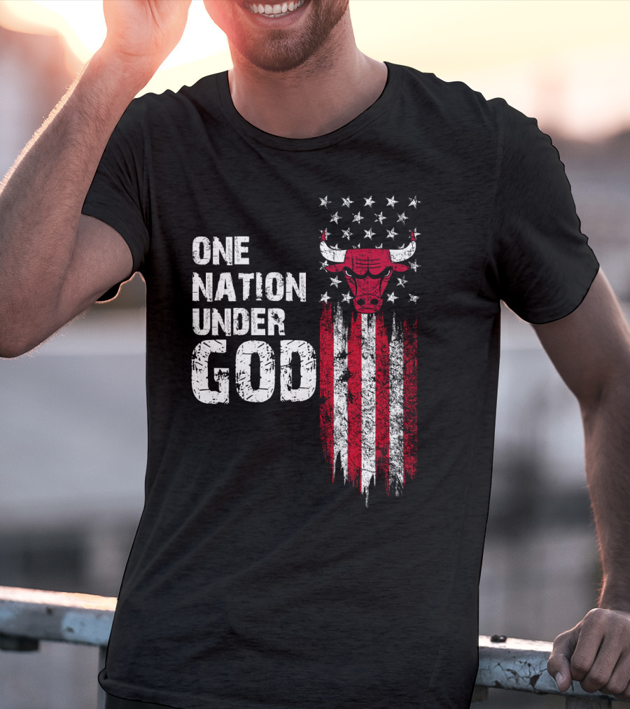 One Nation Under God Chicago Bulls American Flag Stars Stripes T-Shirt