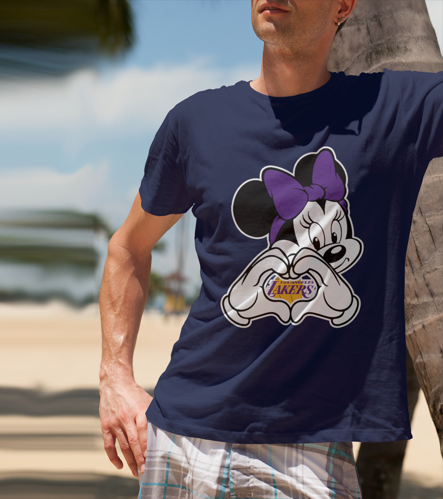 Minnie Mouse Heart Hands Los Angeles Lakers Purple Bow T-Shirt