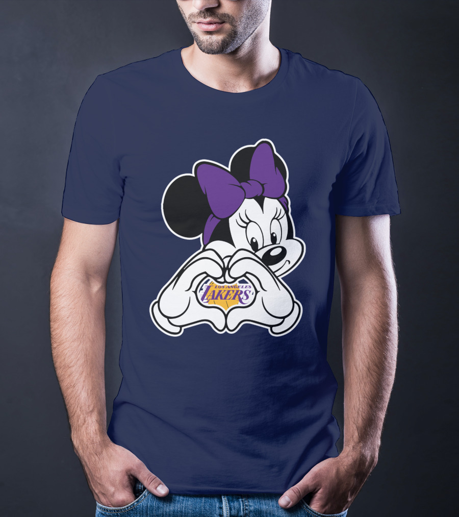 Minnie Mouse Heart Hands Los Angeles Lakers Purple Bow T-Shirt