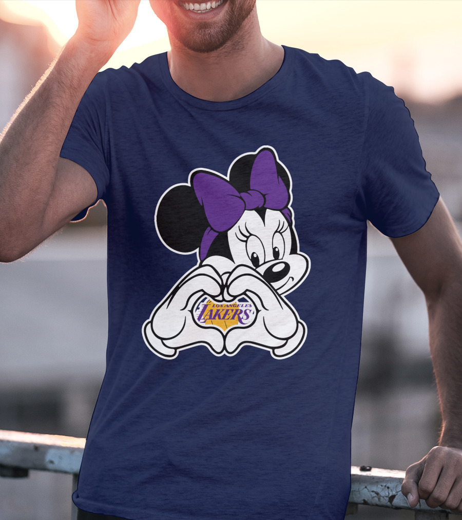 Minnie Mouse Heart Hands Los Angeles Lakers Purple Bow T-Shirt