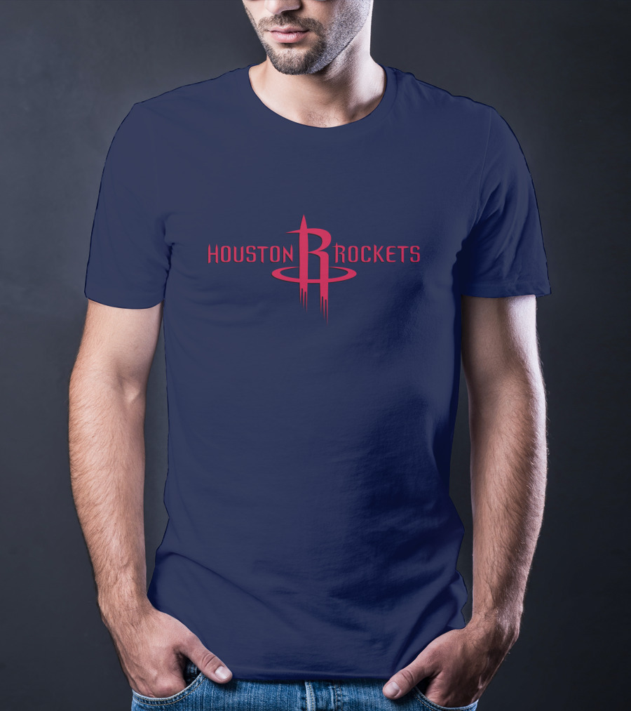 Houston Rockets Nba Red Logo On Dark Blue T-Shirt