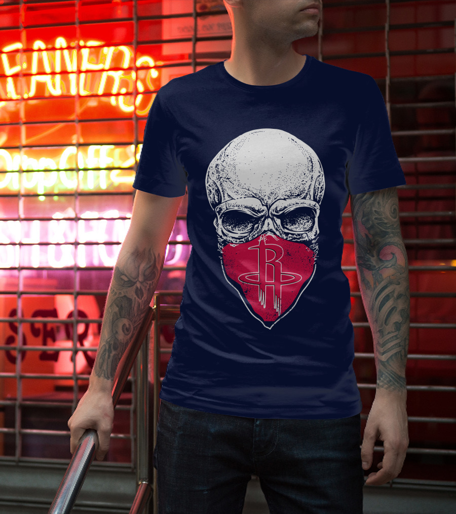 Houston Rockets Skull Logo Face Mask T-Shirt