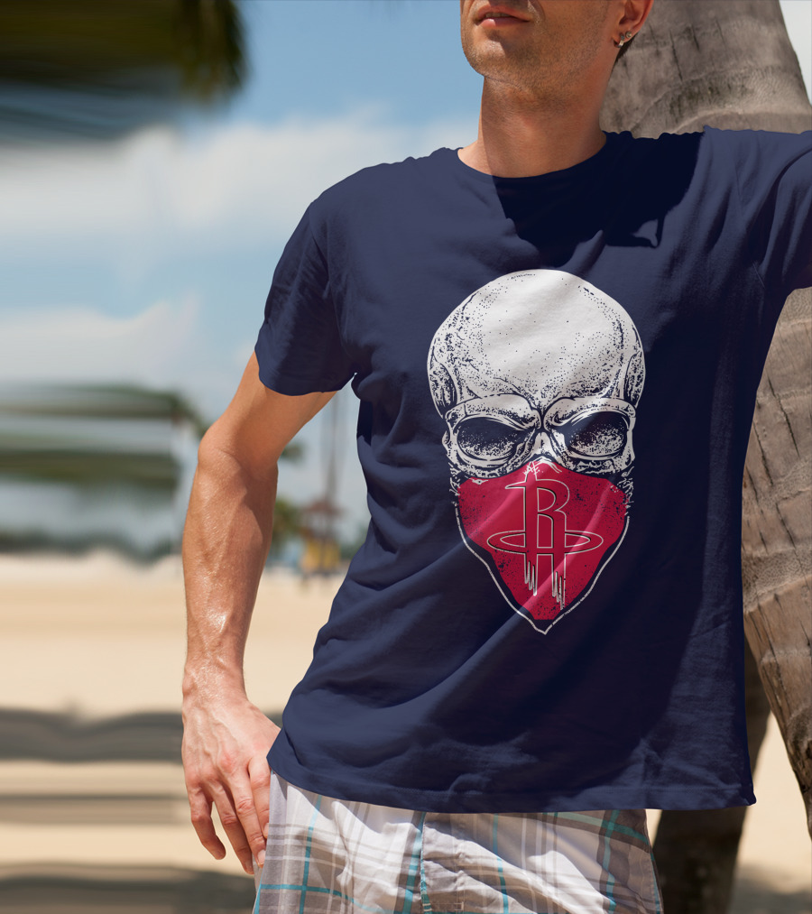 Houston Rockets Skull Logo Face Mask T-Shirt