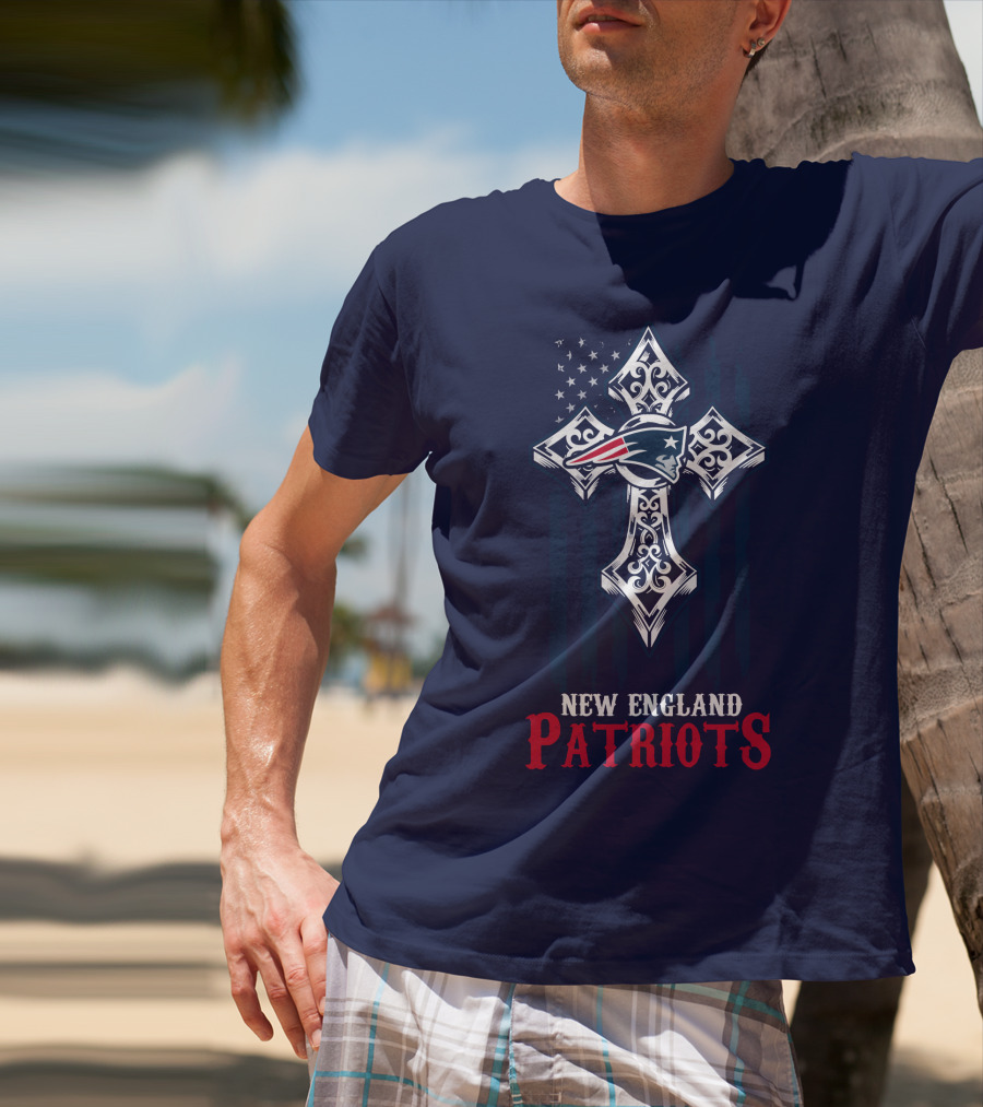 New England Patriots American Flag Cross T-Shirt