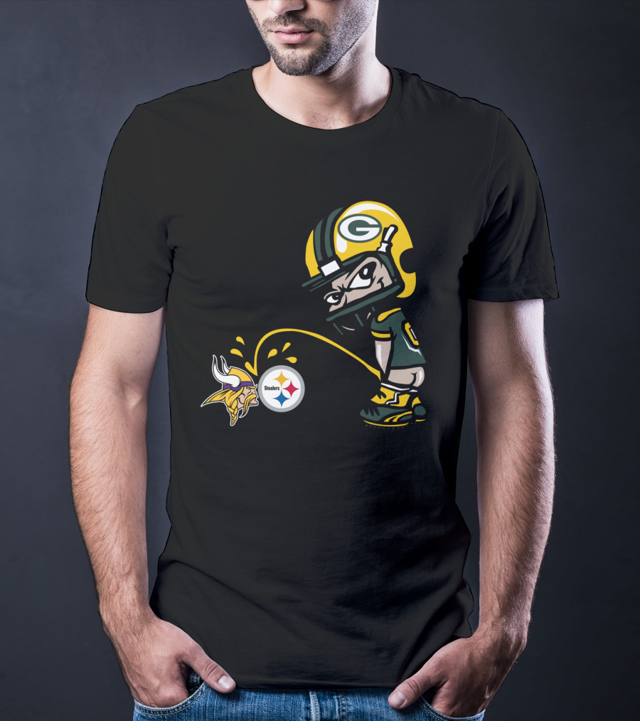 Green Bay Packers Rivalry Humor With Vikings And Steelers Logos T-Shirt