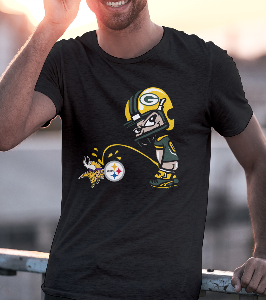 Green Bay Packers Rivalry Humor With Vikings And Steelers Logos T-Shirt