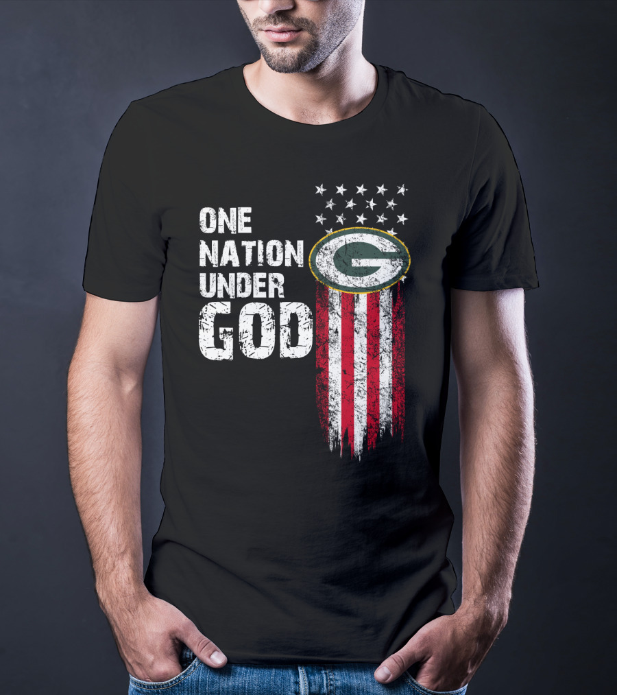 One Nation Under God Green Bay Packers American Flag Stars T-Shirt